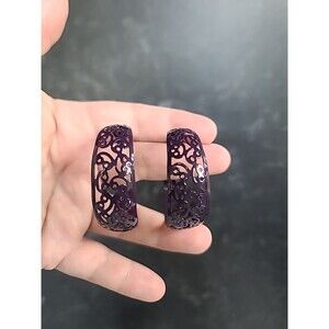 Purple Enamel Hoop Pierced Earrings Vintage Costume Jewelry